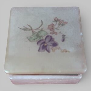 Vintage Italian Alabaster Floral Trinket Box